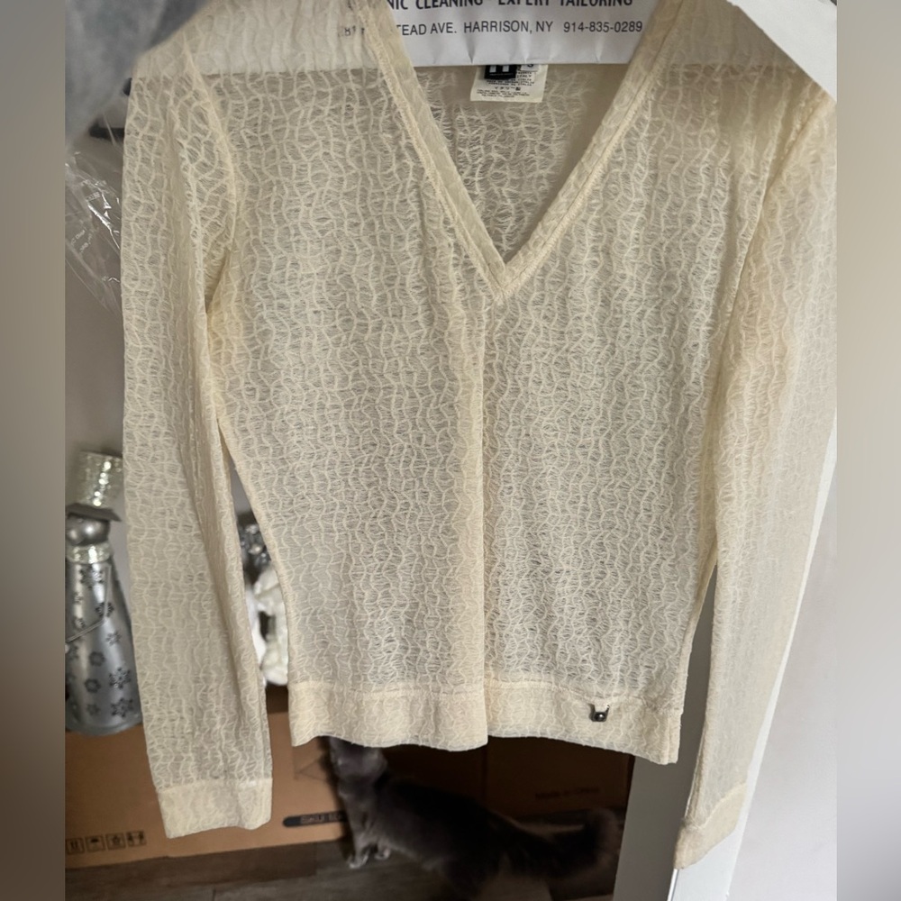 Versace couture Ittierre sheer women’s top
Worn 2x like new 
Ivory cream color